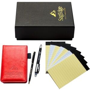 Sage Red Leather Notepad with Multifunction Pen